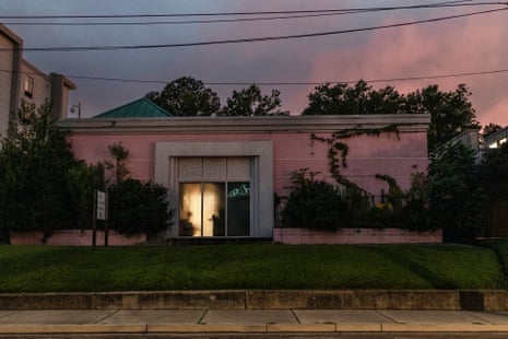 Pink building at sunset