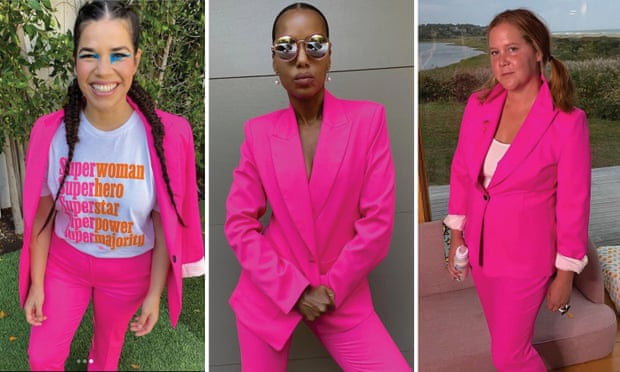 America Ferrera, Kerry Washington, and Amy Schumer in pink suits