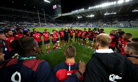 England huddle after their Rugby World Cup warm-up victory over Italy at St James’ Park.