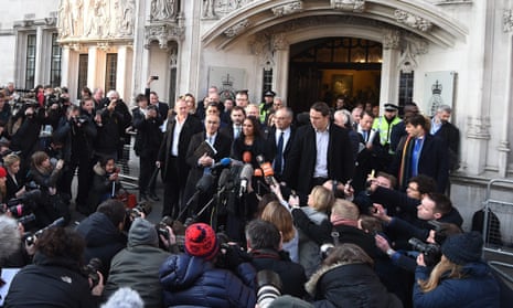Gina Miller (centre background) delivers a statement outside the supreme court.