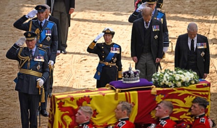 The royal family accompanying the coffin of Queen Elizabeth II to the Palace of Westminster last Wednesday.