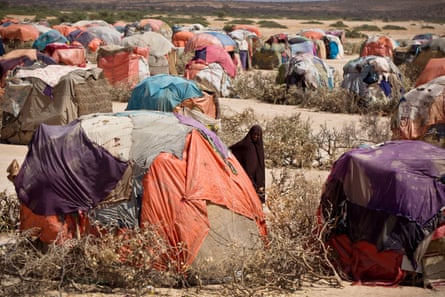 Temporary shelters are seen near the town of Caynabo in Somalia