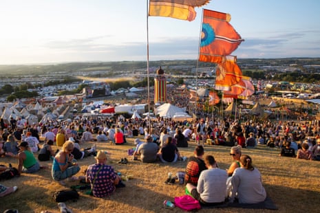 A view over the festival as the sun sets.