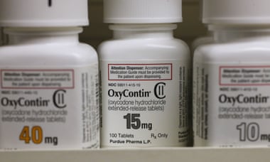 OxyContin medication on a pharmacy shelf.