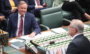 Prime minister Scott Morrison and Labor leader Anthony Albanese in parliament