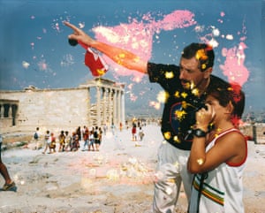 The photographs were taken in the blazing sun in Athens. After being captured, they were stored in a box for years. When Parr discovered the images years later, they were damp, revealing colours and shapes that transformed them into something more interesting, turning the subjects into antiquities themselves