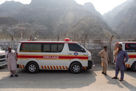 Ambulances on the Pakistan side wait for approval to hand over bodies of Afghan nationals.