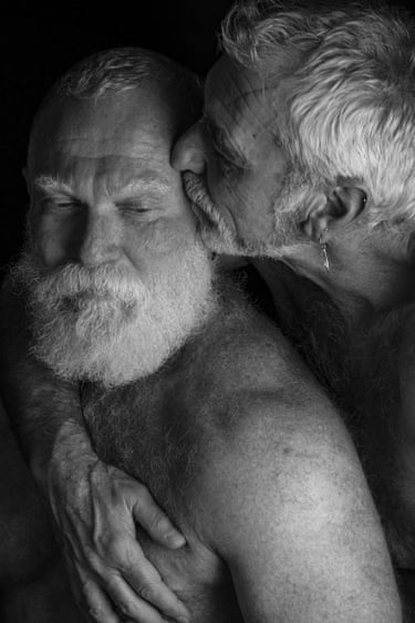 We Dare to Hug (from the series Call Me by Your Name), 2025Luan Davide Gray’s intimate portrayal of Mark and Giordano is a depiction usually absent from contemporary representations of attachment and relationships. In Gray’s words ‘their skin meets without barriers, telling a quiet story of trust, time, and love that defies convention’