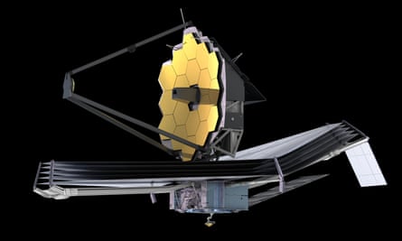 A 3D model of the James Webb Space Telescope.