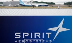 Boeing 737 Max-10 lands over the Spirit AeroSystems logo