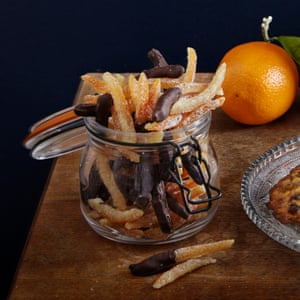 Orangettes … candied orange peel dipped in chocolate