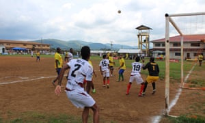 A match between professionals and inmates at La Joyita prison.