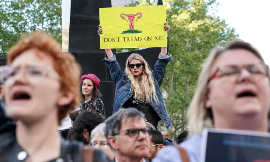 Abortion rights campaigners attend a rally in New York City on 21 May 2019. 