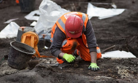 An archaeologist at work on the Bedlam burial ground in London