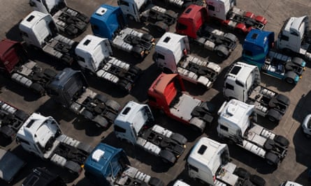 An aerial view of lorry cabs