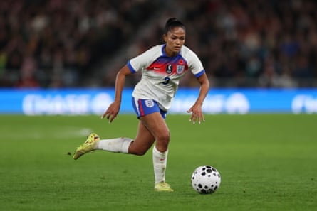 Taylor Hinds on the move during her England debut against Australia.