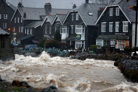 Flooding in Glenridding, Ullswater, Cumbria, caused by Storm Frank