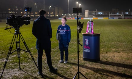 A round of television interviews with the Cup on a stand in the buildup to Sunday’s game.