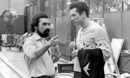 Martin Scorsese and Robert De Niro on the set of Raging Bull in 1980