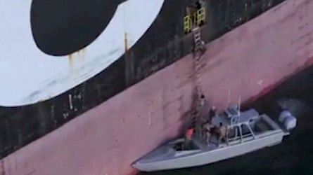 Iran’s Revolutionary Guards released footage on Thursday that appeared to show naval forces boarding a container ship.