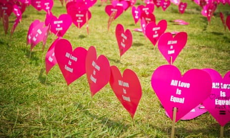 Heart shaped signs campaigning for marriage equality.
