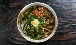 A bowl of Takashi Nakamoto’s trademark udon noodles.
