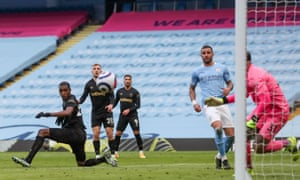 Manchester City 2-1 West Ham: Premier League – as it happened | Football 3 Issa Diop of West Ham United misses a last minute header.