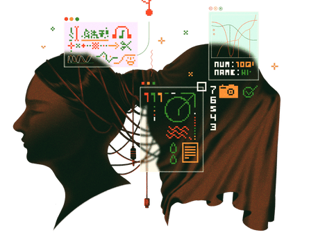 person’s side profile with tech graphics