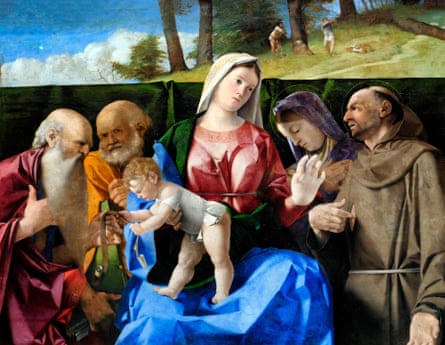 The Virgin and Child with Saints Peter, Jerome, Francis, and an Unidentified Female Saint - Lorenzo Lotto, circa 1505KC2NP8 The Virgin and Child with Saints Peter, Jerome, Francis, and an Unidentified Female Saint - Lorenzo Lotto, circa 1505