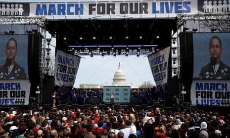 Emma González addresses the March for Our Lives rally in Washington, March 2018.