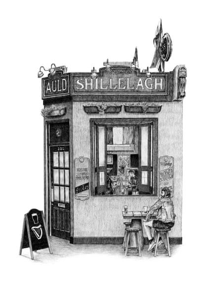 An artist’s drawing of the front exterior of the Auld Shillelagh pub