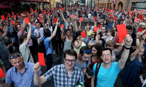 A protest in St Petersburg against proposals to raise the pension age, July 2018.