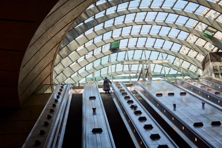 The magnificent glass-domed canopy entrance to Canary Wharf underground