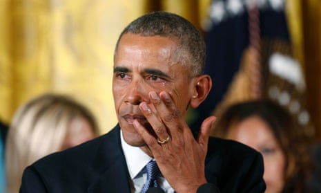 Barack Obama wipes away tears at a White House event on gun control. When legislation failed in 2012, a furious Obama said: ‘The gun lobby and its allies willfully lied about the bill.’