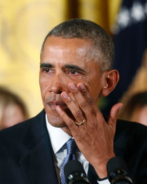 January 2016: wiping away tears during an event held to announce new gun control measures.
