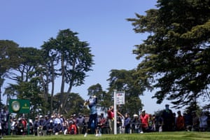 Lexi Thompson plays her shot from the ninth tee.