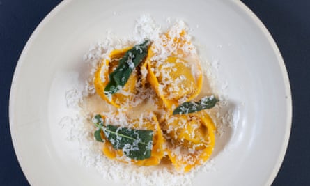 Pumpkin cappelletti, whey and sage.