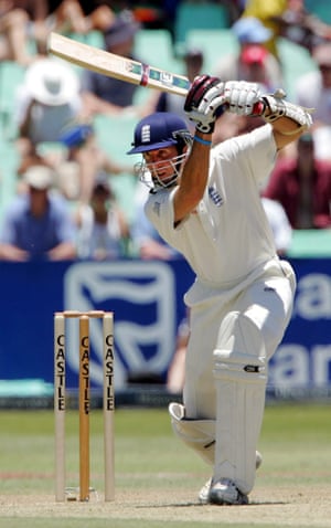 Michael Vaughan plays a cover drive with his Gunn & Moore Purist.