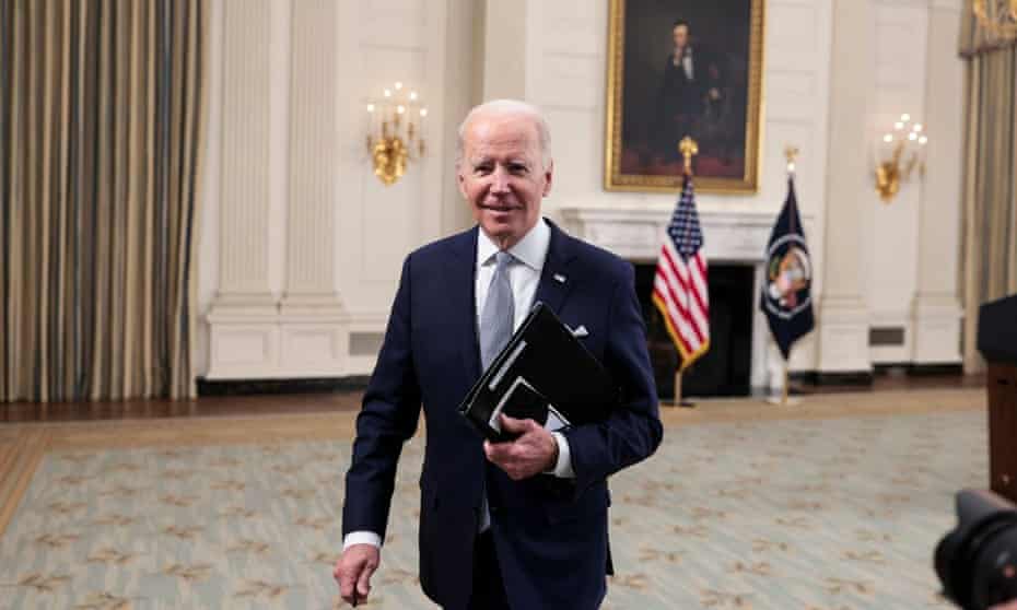 United States President Joe Biden after delivering remarks on the jobs report in the White House in Washington, DC on Jan. 7, 2022