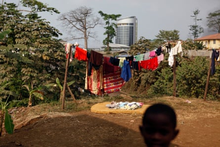 Laundry hangs in a yard in Malabo, Equatorial Guinea