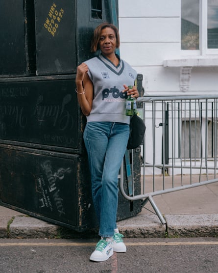 Madge posing in front of the Gladdy Wax sound system