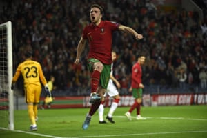 Jota scores in the 2022 World Cup qualifying playoff semi-final first leg match between Portugal and Turkey in Porto on 24 March 2022.