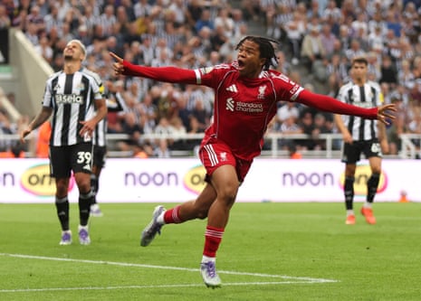 Liverpool’s Rio Ngumoha celebrates
