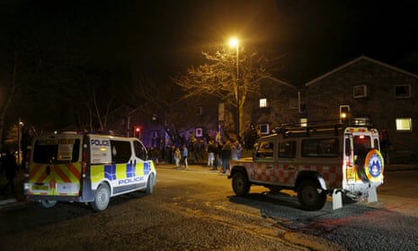 Emergency services and evacuated residents in Tadcaster.