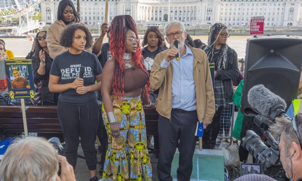 Jeremy Corbyn speaks at the protest.
