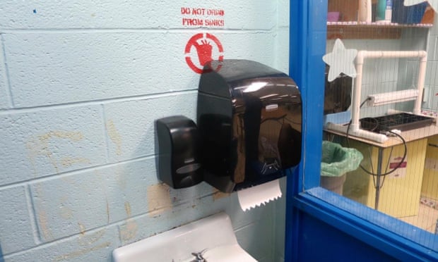 A sign reads ‘do not drink from sinks’ at the JB Kelly school.