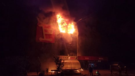 A fire in a supermarket caused by Russian strikes on Odesa.