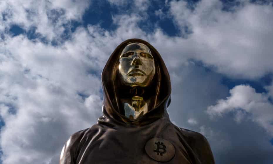A statue of Satoshi Nakamoto, a presumed pseudonym used by the inventor of bitcoin