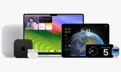 A range of Apple devices: Apple TV, AirPods, a monitor, iPad, iPhone and Apple Watch