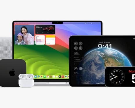 A range of Apple devices: Apple TV, AirPods, a monitor, iPad, iPhone and Apple Watch